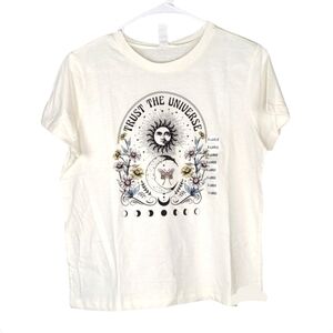 NWT Boutique Trust The Universe Cream Crop Short Sleeve Tee Size XL. T112